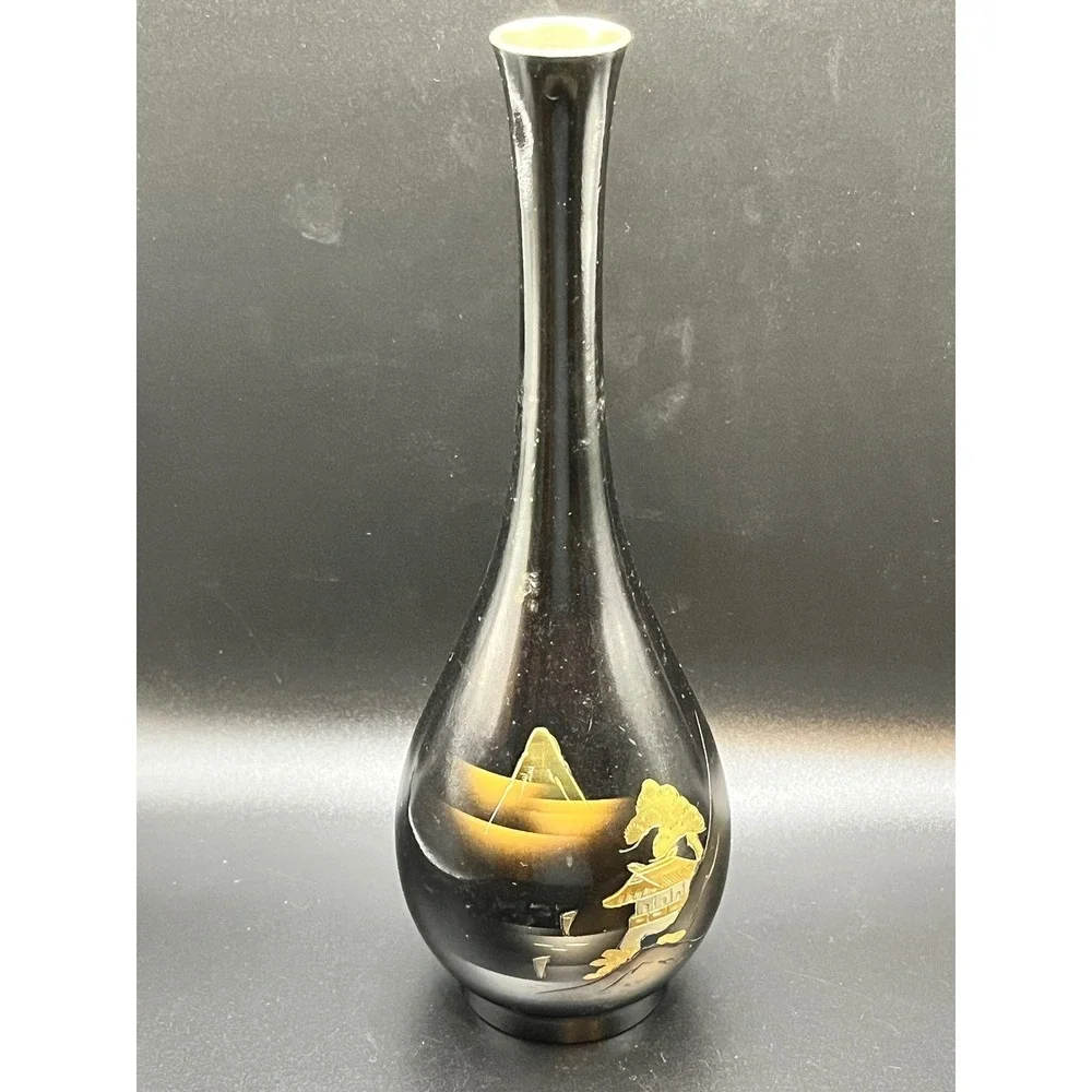 Asian Inspired Bud Vase Black Gold‎ Landscape Design Home Decor Display 9